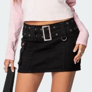 Edikted Black Mini Skirt with Eyelet Belt (XS)